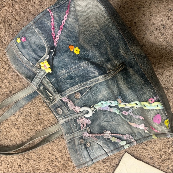 Acne Denim Tote with Colorful Chains - Picture 4 of 9